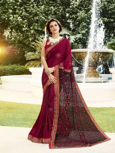 Maroon Art Silk party wear saree 60544