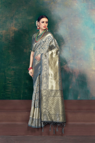 Grey Banarasi Silk party wear saree 59948
