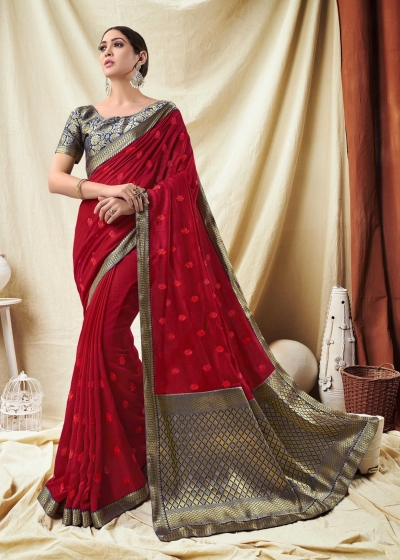 Red Vichitra Silk party wear saree 59096