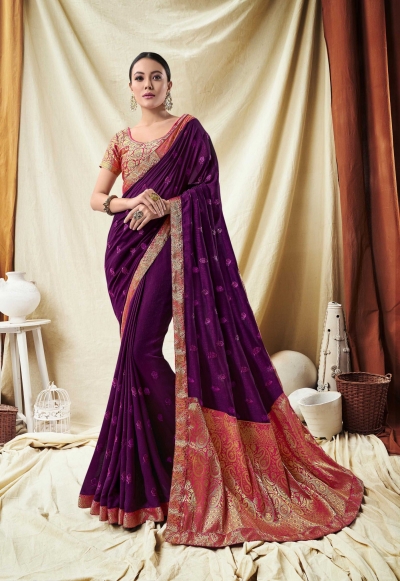 Dark Purple Vichitra Silk party wear saree 59098