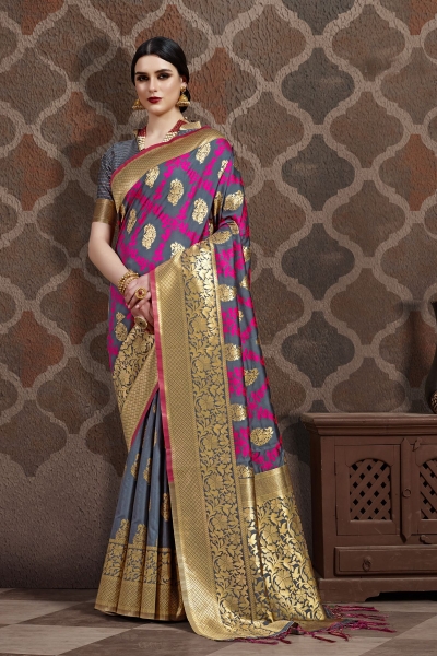 Dark Grey Silk party wear saree 56648