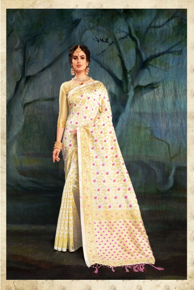 White Banarasi Silk party wear saree 55508