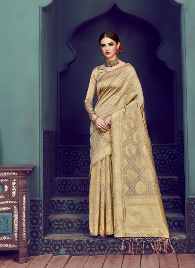 Gold Banarasi Silk party wear saree 55435