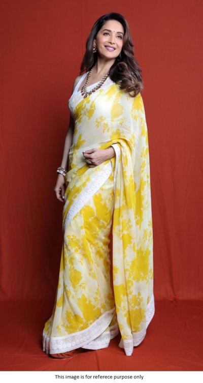 Bollywood Madhuri Dixit Yellow Floral saree