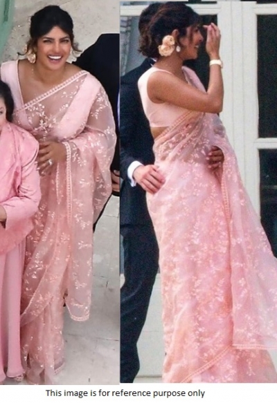 Bollywood Priyanka Chopra Pastel pink net saree