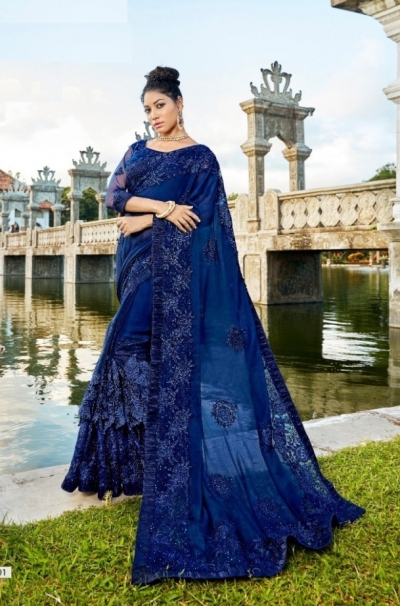 Blue designer fancy party wear saree 48501
