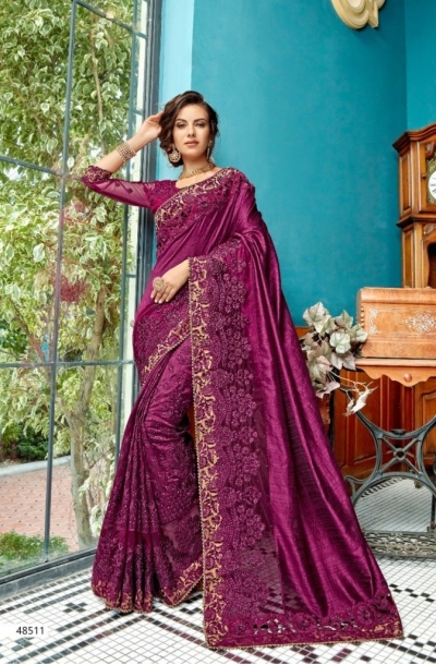 Purple designer fancy party wear saree 48511