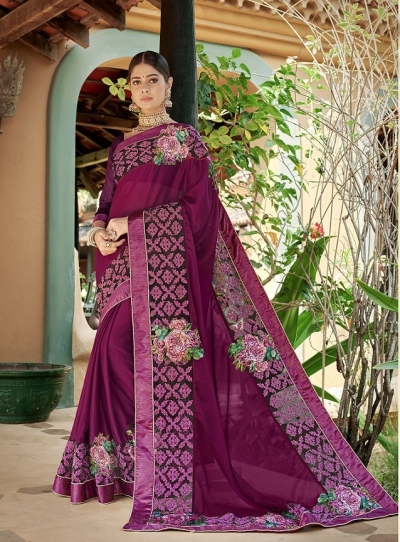Purple designer fancy party wear saree 62007