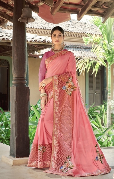 Pink designer fancy party wear saree 62010