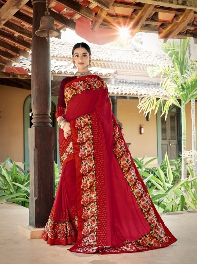Red designer fancy party wear saree 62011