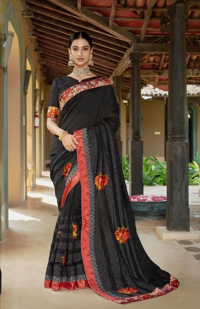 Black designer fancy party wear saree 62012
