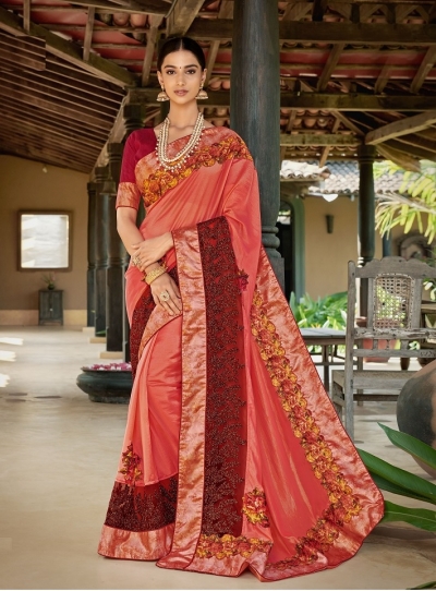 Pink designer fancy party wear saree 62013