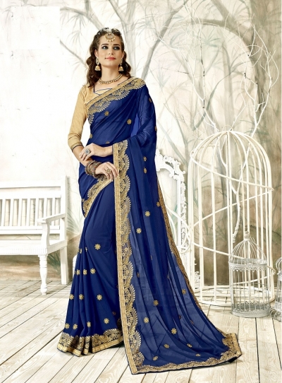 Blue designer fancy party wear saree 90005