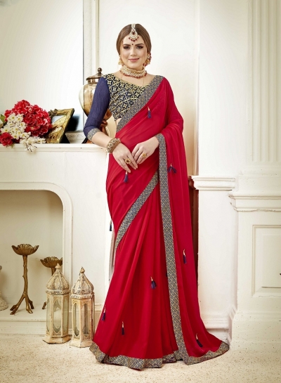 Deep pink designer fancy party wear saree 3710