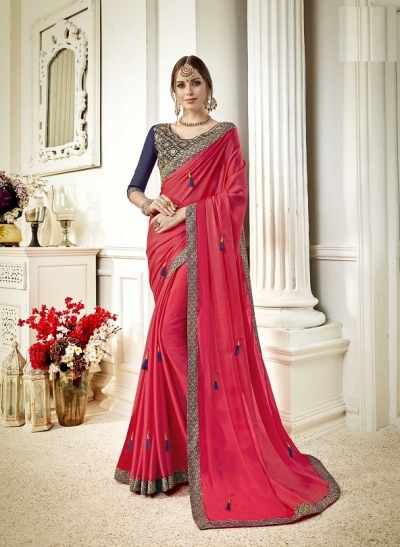 Pink designer fancy party wear saree 3714