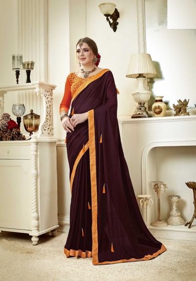 Coffee brown designer fancy party wear saree 3716