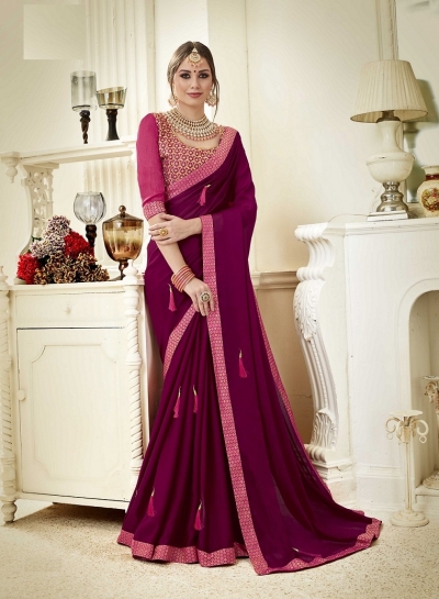 Purple designer fancy party wear saree 3717
