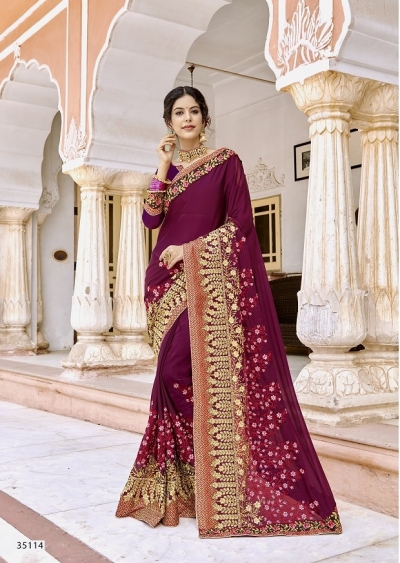 Purple designer Indian party wear saree 35114