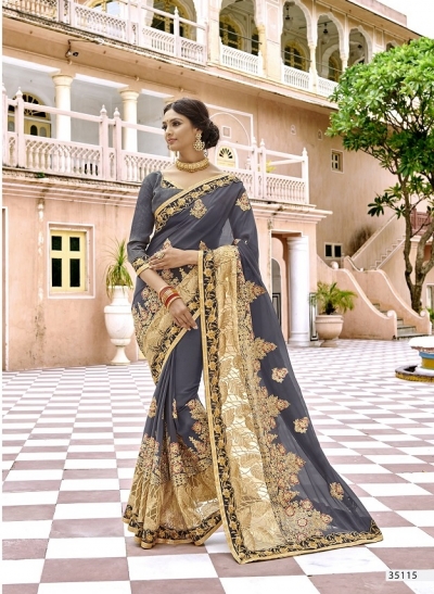 Grey designer Indian party wear saree 35115