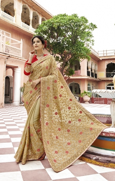 Beige designer Indian party wear saree 35117