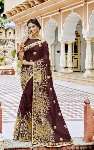 Brown designer Indian party wear saree 35118