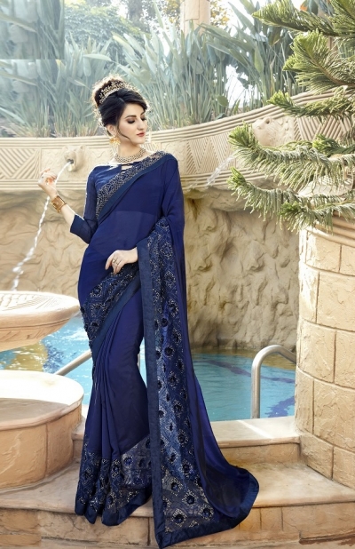 Blue designer fancy party wear saree 75010