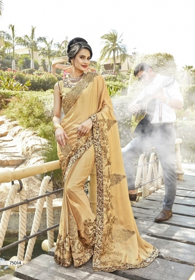 Beige designer fancy party wear saree 75014