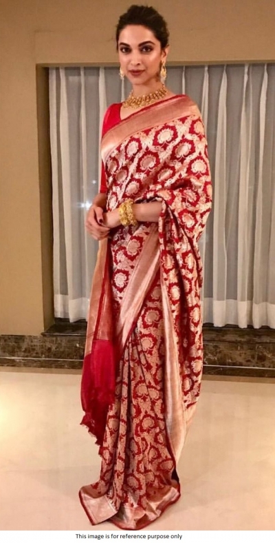 Bollywood Deepika Padukone Red banarasi silk saree