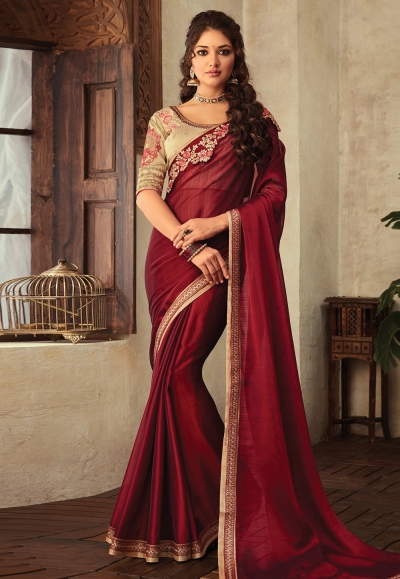 Maroon georgette party wear saree V3916