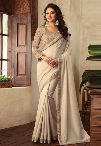 Beige silk festival wear saree V3907