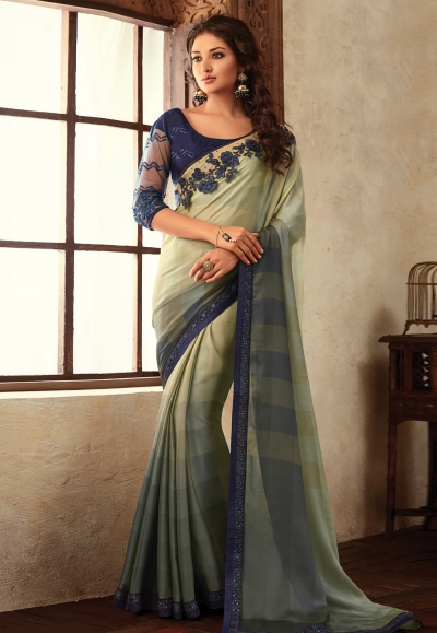 Light green chiffon festival wear saree V3901