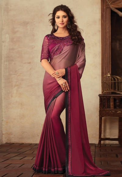 Maroon chiffon saree with blouse V3906