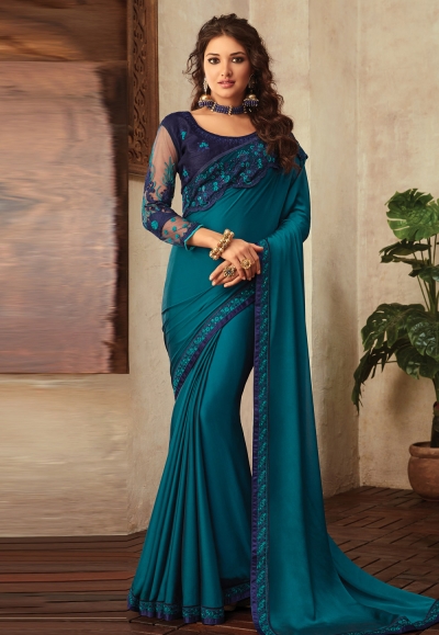 Blue georgette saree with blouse V3914