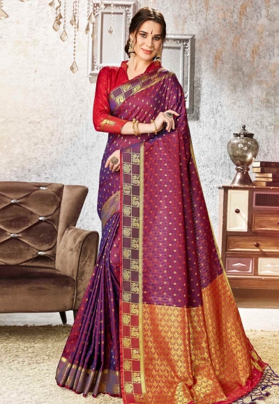 Purple kanjivaram saree with blouse 68180