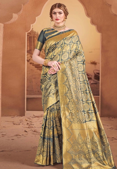 Gray banarasi festival wear saree 60843