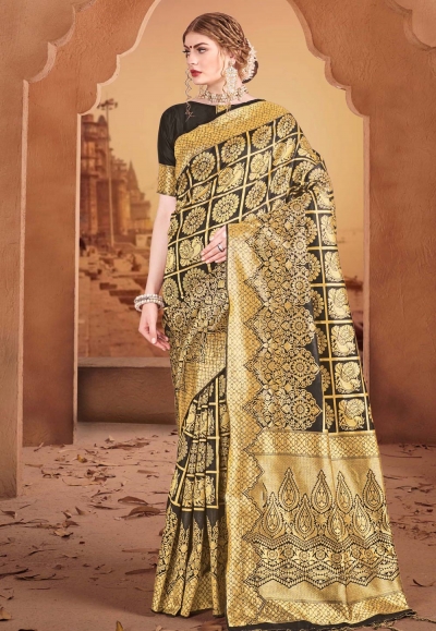 Black banarasi saree with blouse 60844