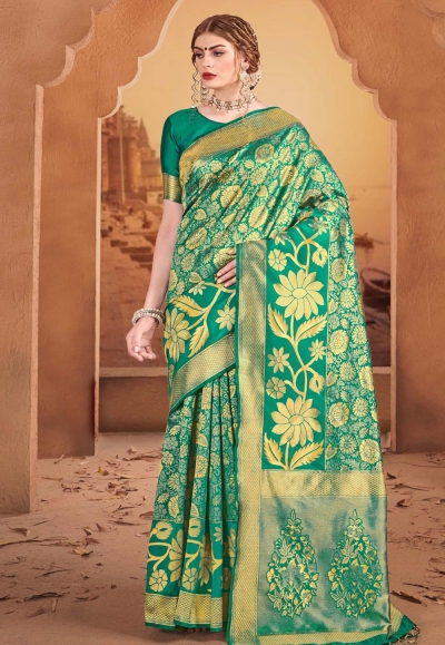 Sea green banarasi festival wear saree 60851