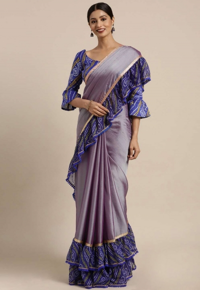 Light purple chiffon ruffle border saree with blouse 60838