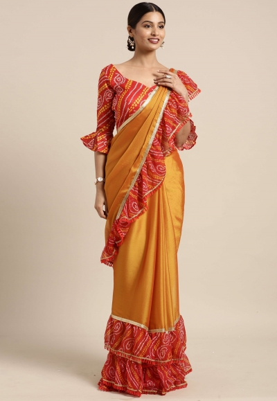 Orange chiffon ruffle border festival wear saree 60839