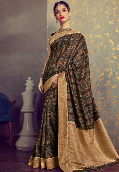 Tamannaah bhatia green crepe printed festival wear saree 65930