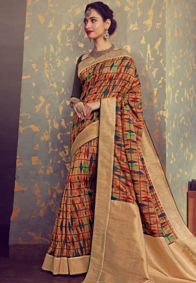 Tamannaah bhatia peach crepe printed saree with blouse 65931