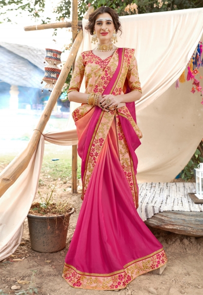 Magenta georgette embroidered festival wear saree PRP5262