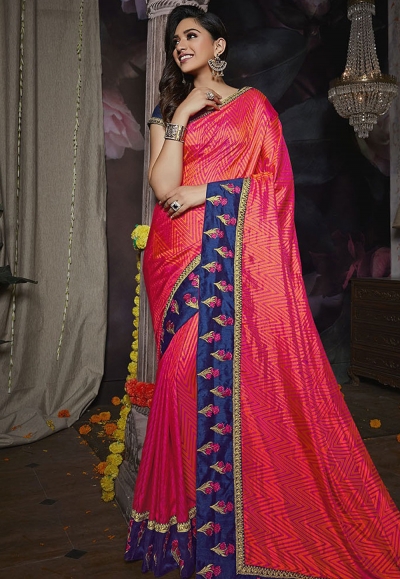 Magenta silk embroidered festival wear saree 806