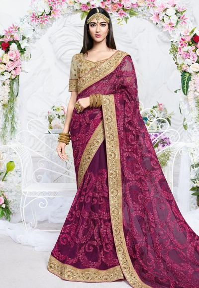 Purple net embroidered festival wear saree 2794