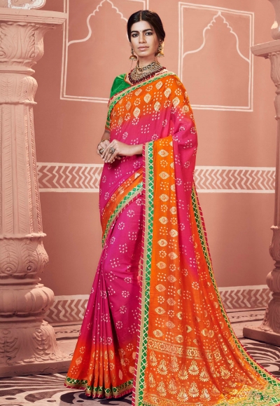 Magenta georgette bandhej saree with blouse 2131