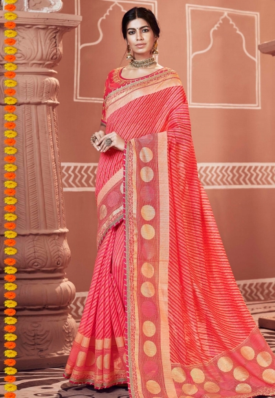 Pink georgette bandhej saree with blouse 2135