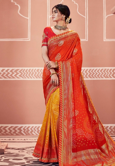 Orange georgette bandhej festival wear saree 2140