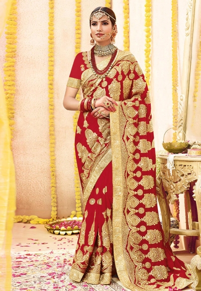 Red georgette embroidered bridal wear saree 2771