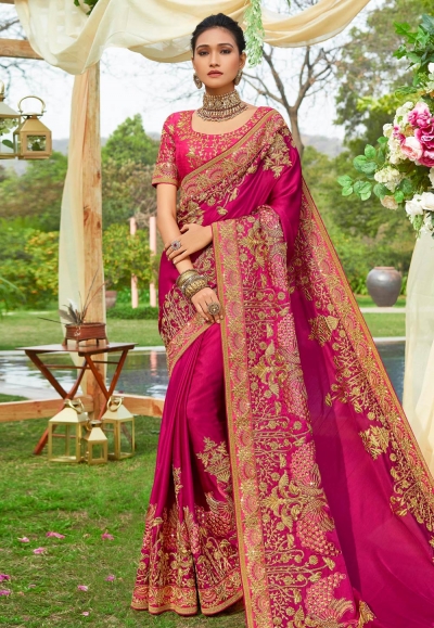 Magenta art silk embroidered saree with blouse 3028