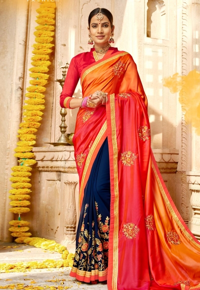Magenta georgette embroidered festival wear saree 3970